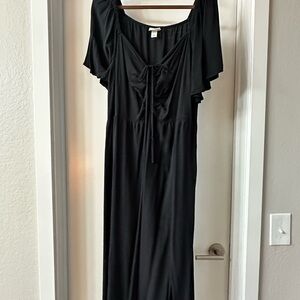 Ava & Viv 2X Black Full Length Maxi Dress with Tie Front